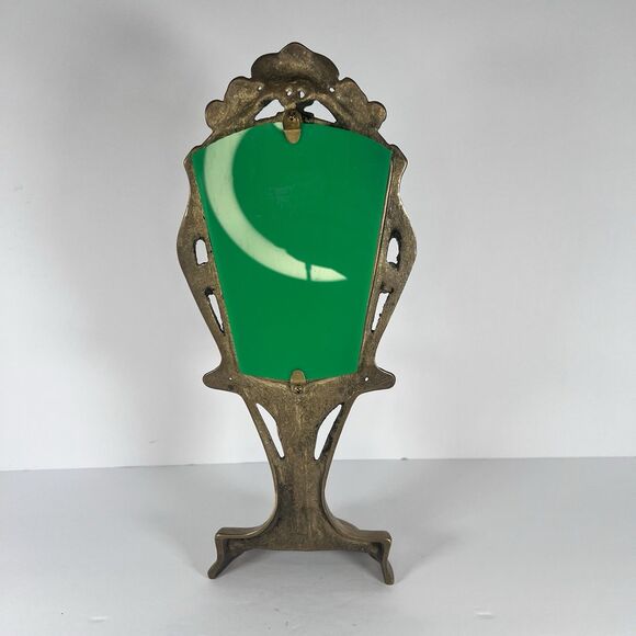 hand held Mirror Stand with Lady Figurine Nouveau cast Brass 11- 7/8" tall - Picture 9 of 15